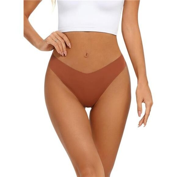 Seamless No Show Thong Underwear V Waist Stretch Breathable Panties 6 Pack - Picture 4 of 7